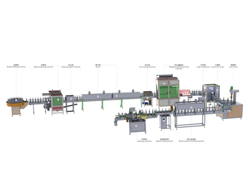 送瓶洗瓶烘干8头灌装锁盖收缩喷码贴标生产线